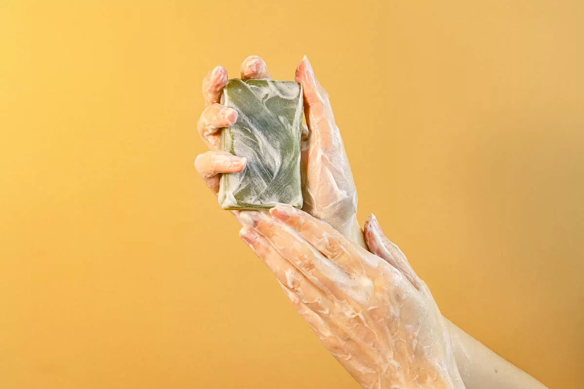 washing hands with soap bar